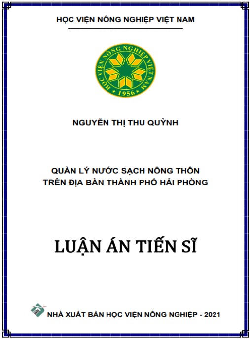 Luận án Quản lý nước sạch nông thôn trên địa bàn thành phố Hải Phòng