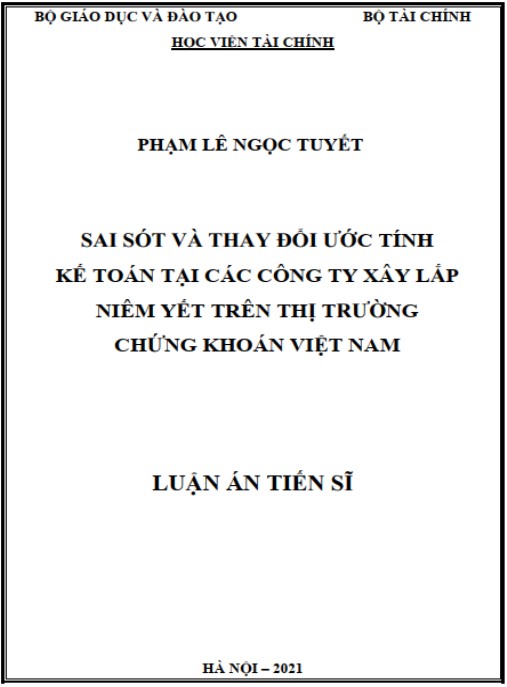 Luận án Sai sót và thay đổi ước tính kế toán tại các công ty xây lắp niêm yết trên thị trường chứng khoán Việt Nam
