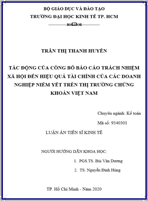 Luận án Tác động của công bố báo cáo trách nhiệm xã hội đến hiệu quả tài chính của các doanh nghiệp niêm yết trên thị trường chứng khoán Việt Nam