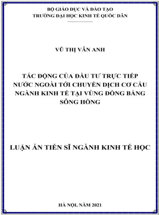 Luận án Tác động của đầu tư trực tiếp nước ngoài tới chuyển dịch cơ cấu ngành kinh tế tại vùng Đồng bằng sông Hồng