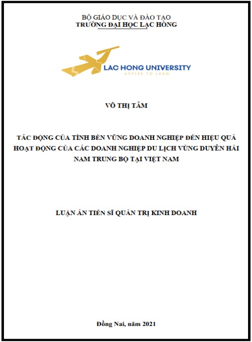 Luận án Tác động của tính bền vững doanh nghiệp đến hiệu quả hoạt động của các doanh nghiệp du lịch vùng Duyên hải Nam Trung Bộ tại Việt Nam