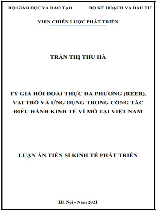 Luận án Tỷ giá hối đoái thực đa phương (REER), vai trò và ứng dụng trong công tác điều hành kinh tế vĩ mô tại Việt Nam